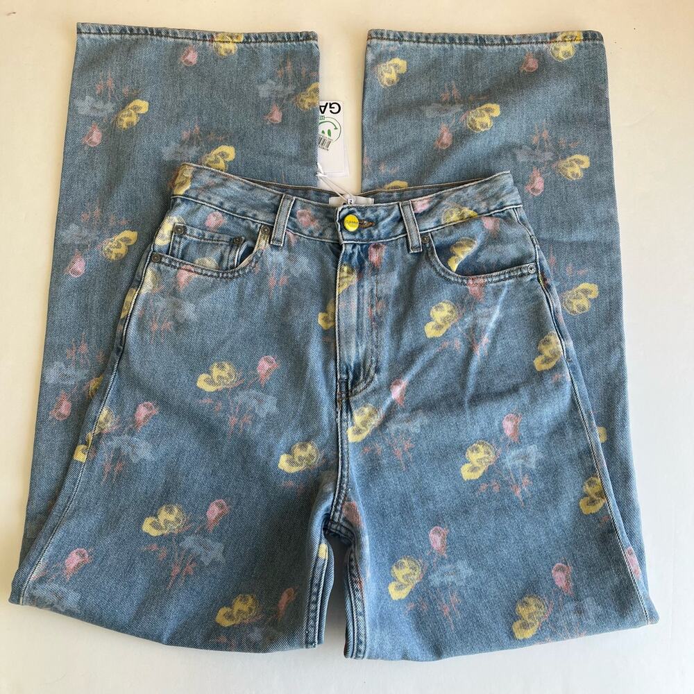 GANNI Magny Indigo Print Organic Cotton Jeans Bleach Blue - Picture 7 of 9